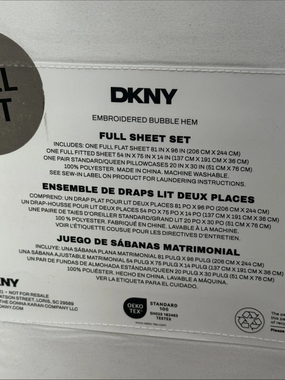 DKNY White Full Sheet Set with Decorative Stitching.